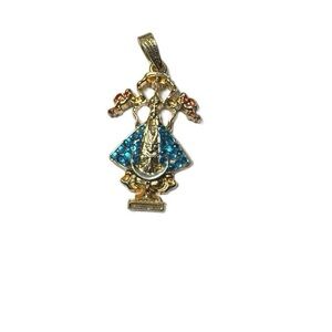 Virgen de San Juan de Lagos rhinestone pendant gold plated 14 k gold